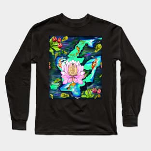 Best fishing gifts for fish lovers 2022. Koi fish swimming in a koi pond with frogs and water lilies Long Sleeve T-Shirt